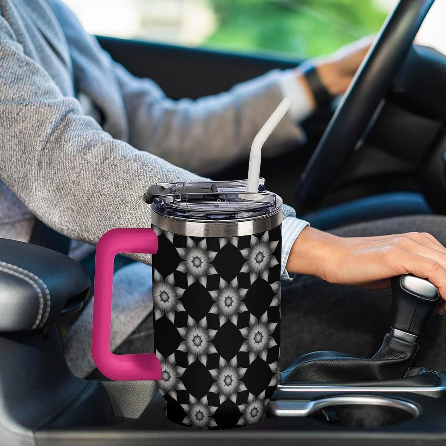Leakproof Car Cup Vacuum Sealed With Lid For Office Crystal Clear Blue Water Ripple Print Drinkware Light Rose Red-style-5 - Colors G