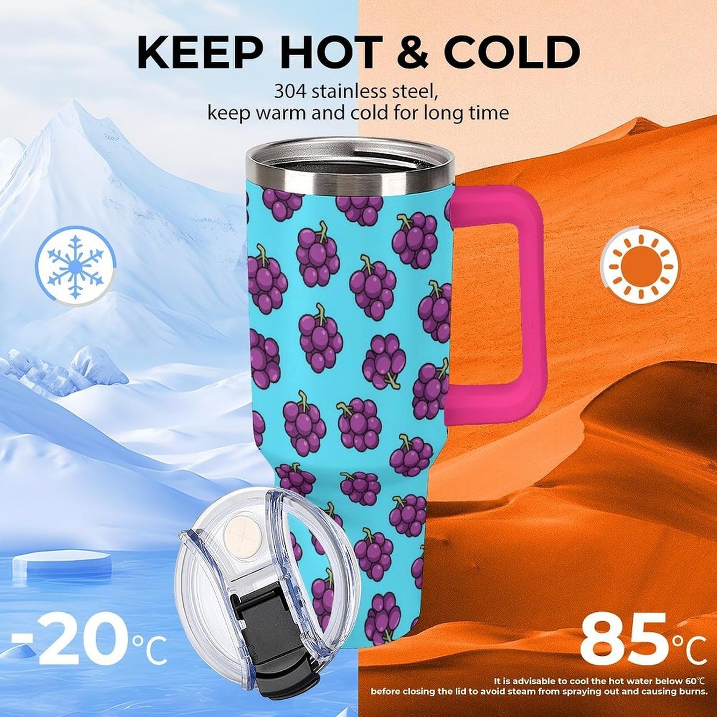 Leakproof Car Cup Vacuum Sealed With Lid For Office Crystal Clear Blue Water Ripple Print Drinkware Light Rose Red-style-5 - Colors G