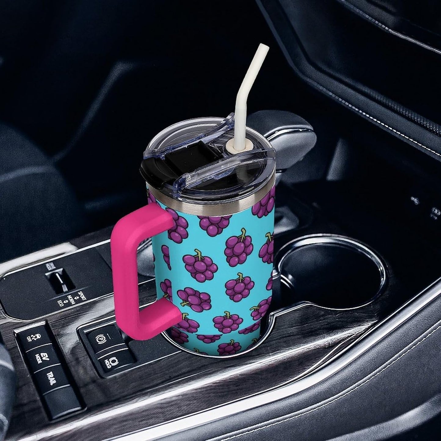 Leakproof Car Cup Vacuum Sealed With Lid For Office Crystal Clear Blue Water Ripple Print Drinkware Light Rose Red-style-5 - Colors G