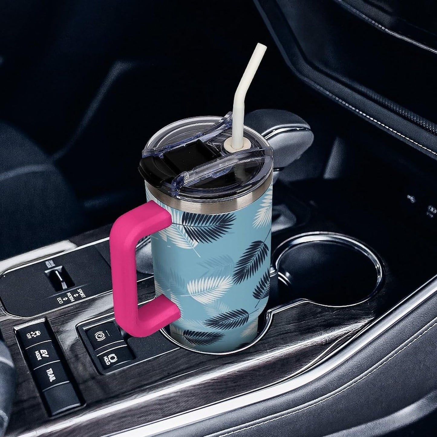 Leakproof Car Cup Vacuum Sealed With Lid For Office Crystal Clear Blue Water Ripple Print Drinkware Light Rose Red-style-5 - Colors G
