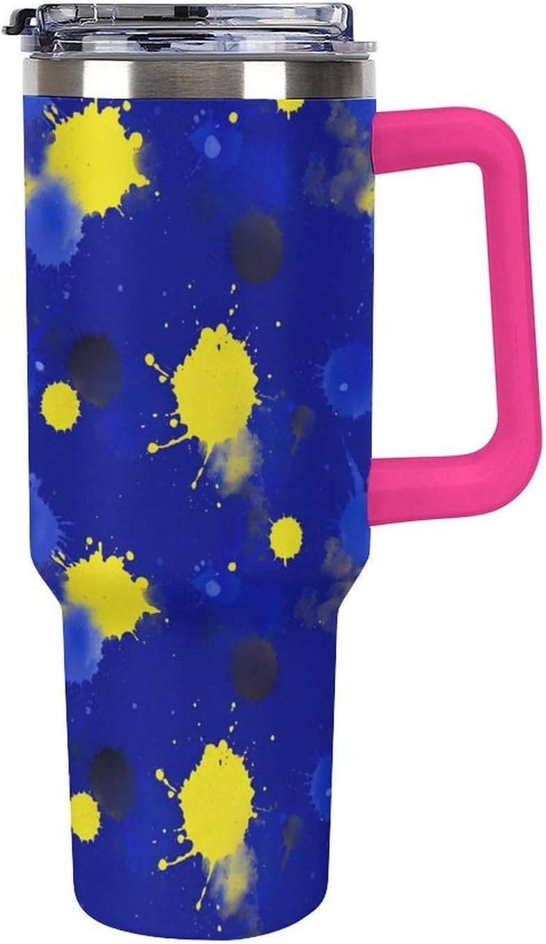 Leakproof Car Cup Vacuum Sealed With Lid For Office Crystal Clear Blue Water Ripple Print Drinkware Light Rose Red-style-5 - Colors G