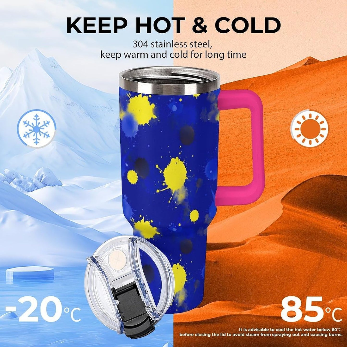 Leakproof Car Cup Vacuum Sealed With Lid For Office Crystal Clear Blue Water Ripple Print Drinkware Light Rose Red-style-5 - Colors G