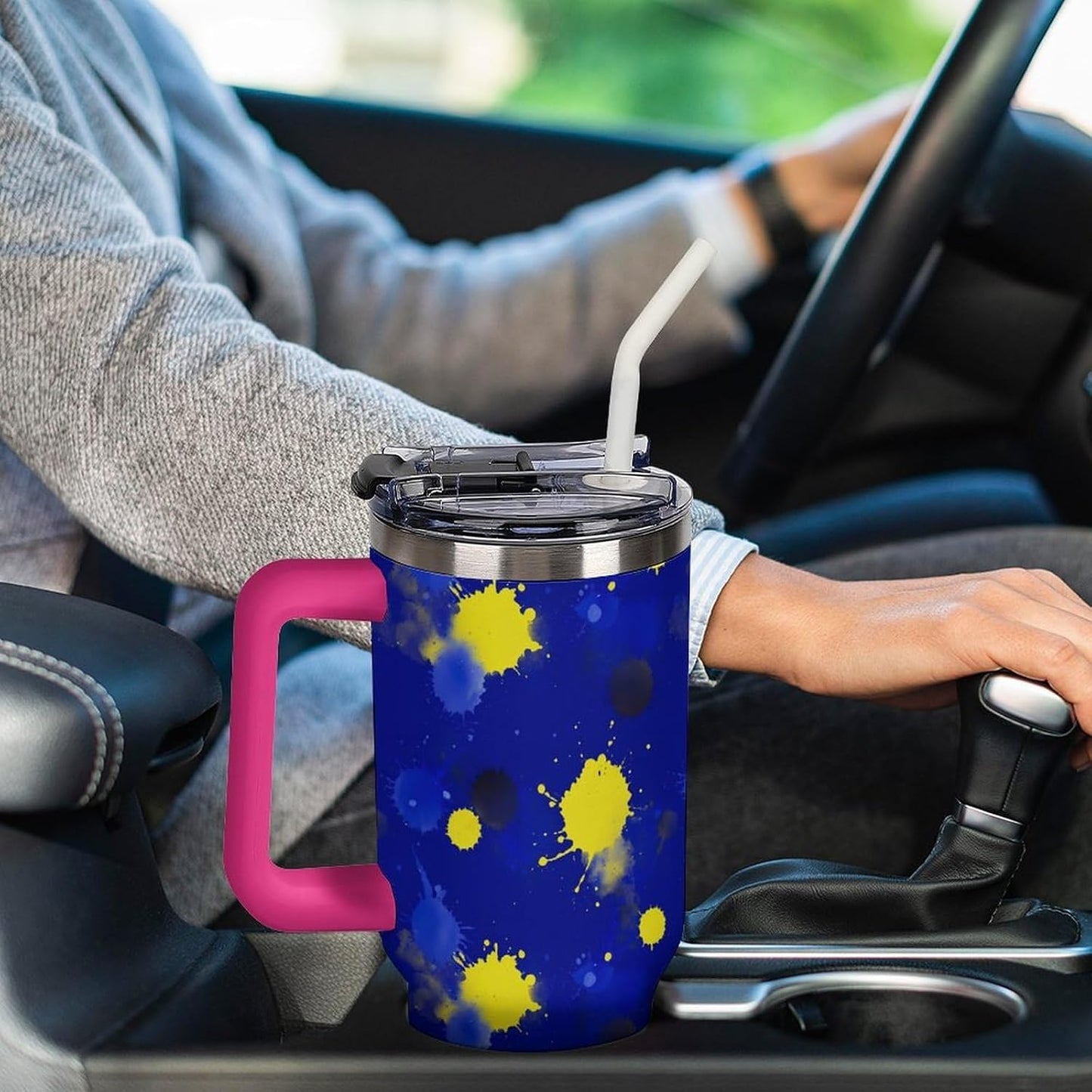 Leakproof Car Cup Vacuum Sealed With Lid For Office Crystal Clear Blue Water Ripple Print Drinkware Light Rose Red-style-5 - Colors G