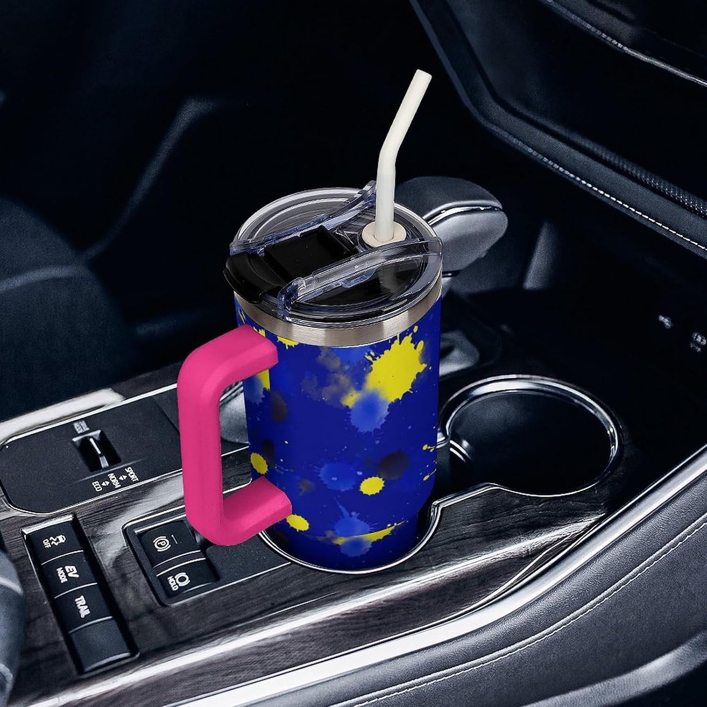 Leakproof Car Cup Vacuum Sealed With Lid For Office Crystal Clear Blue Water Ripple Print Drinkware Light Rose Red-style-5 - Colors G