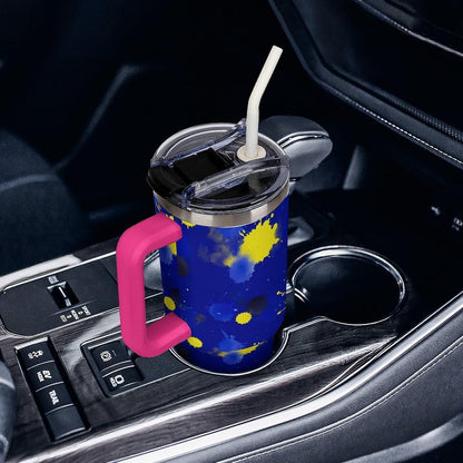 Leakproof Car Cup Vacuum Sealed With Lid For Office Crystal Clear Blue Water Ripple Print Drinkware Light Rose Red-style-5 - Colors G