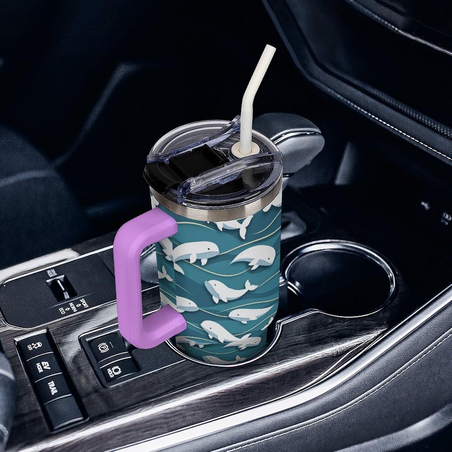 Leakproof Car Cup Vacuum Sealed With Lid For Office Crystal Clear Blue Water Ripple Print Drinkware Light Rose Red-style-5 - Colors G