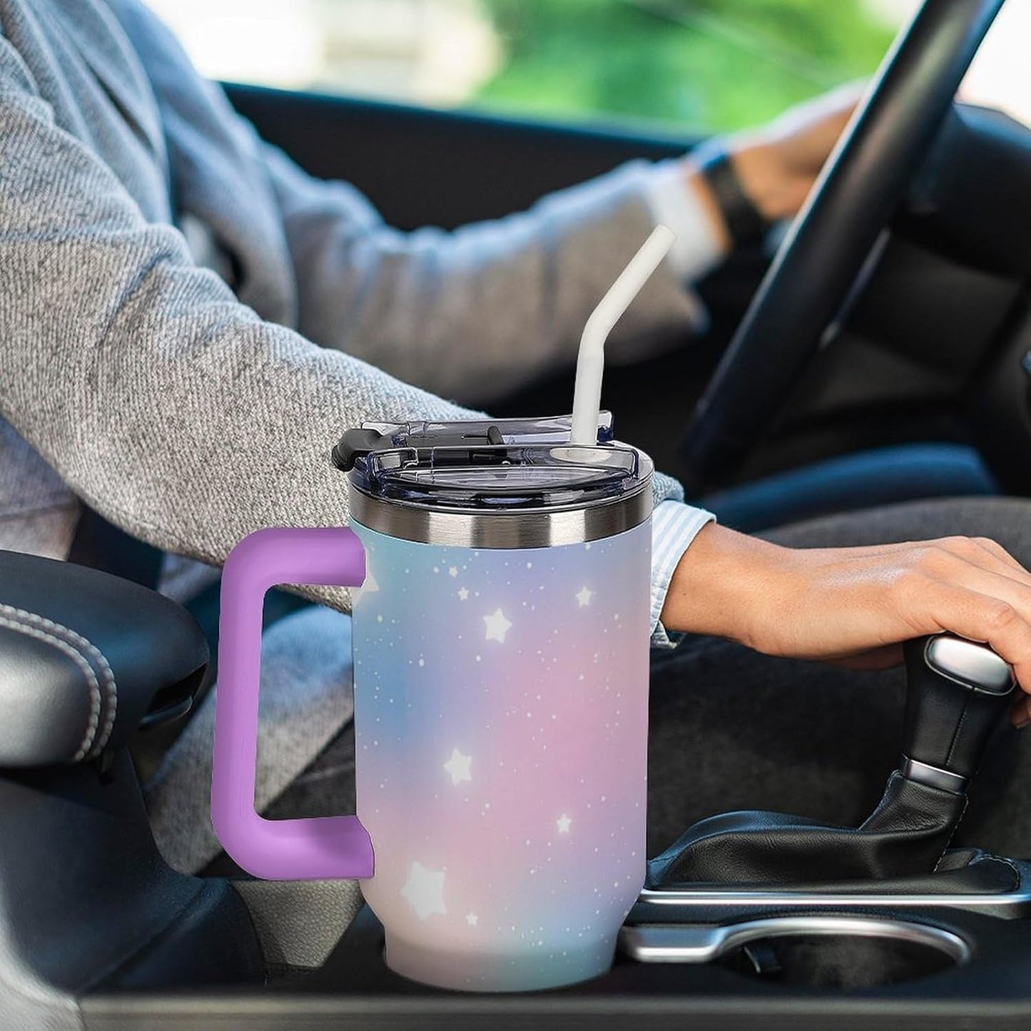 Leakproof Car Cup Vacuum Sealed With Lid For Office Crystal Clear Blue Water Ripple Print Drinkware Light Rose Red-style-5 - Colors G