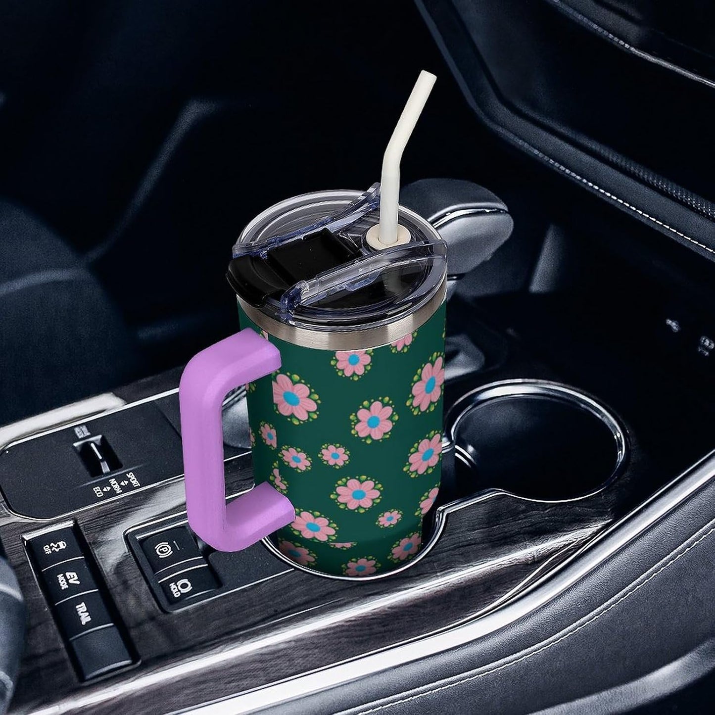 Leakproof Car Cup Vacuum Sealed With Lid For Office Crystal Clear Blue Water Ripple Print Drinkware Light Rose Red-style-5 - Colors G