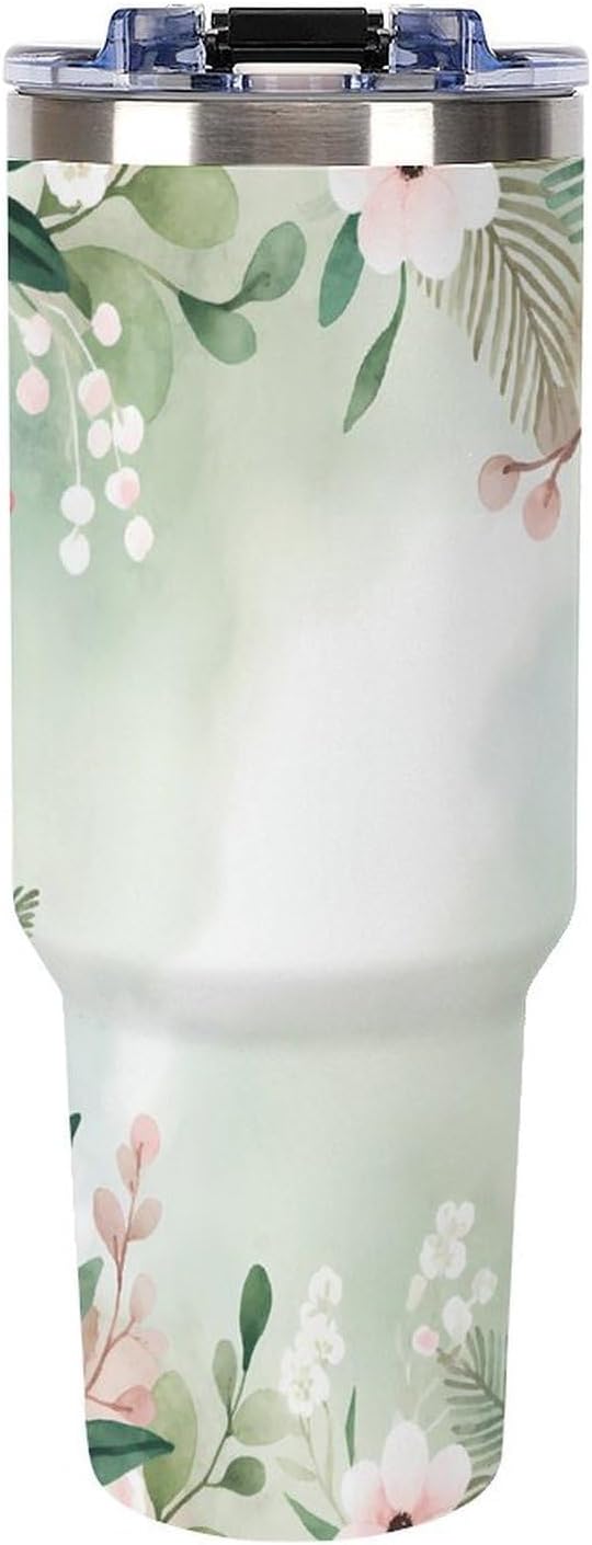 Leakproof Car Cup Vacuum Sealed With Lid For Office Crystal Clear Blue Water Ripple Print Drinkware Light Rose Red-style-5 - Colors G