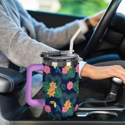 Leakproof Car Cup Vacuum Sealed With Lid For Office Crystal Clear Blue Water Ripple Print Drinkware Light Rose Red-style-5 - Colors G