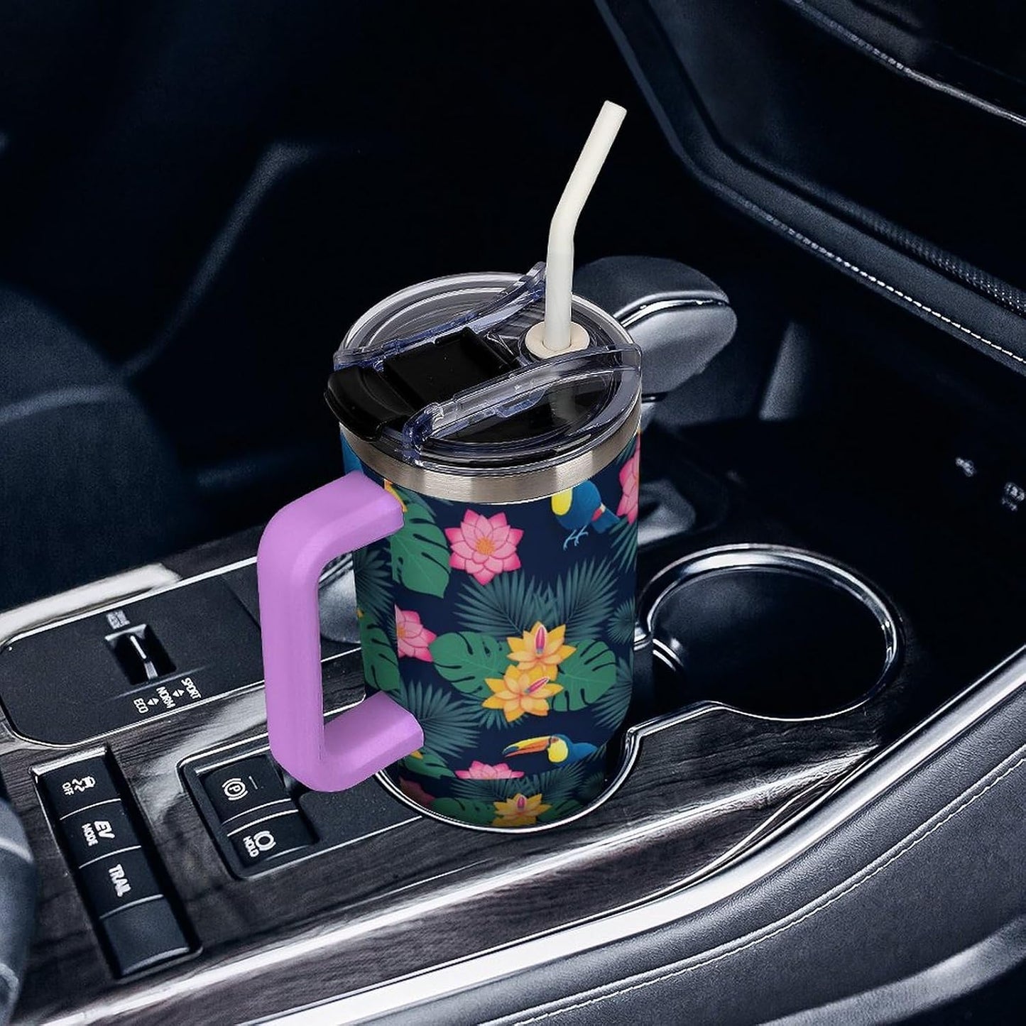Leakproof Car Cup Vacuum Sealed With Lid For Office Crystal Clear Blue Water Ripple Print Drinkware Light Rose Red-style-5 - Colors G