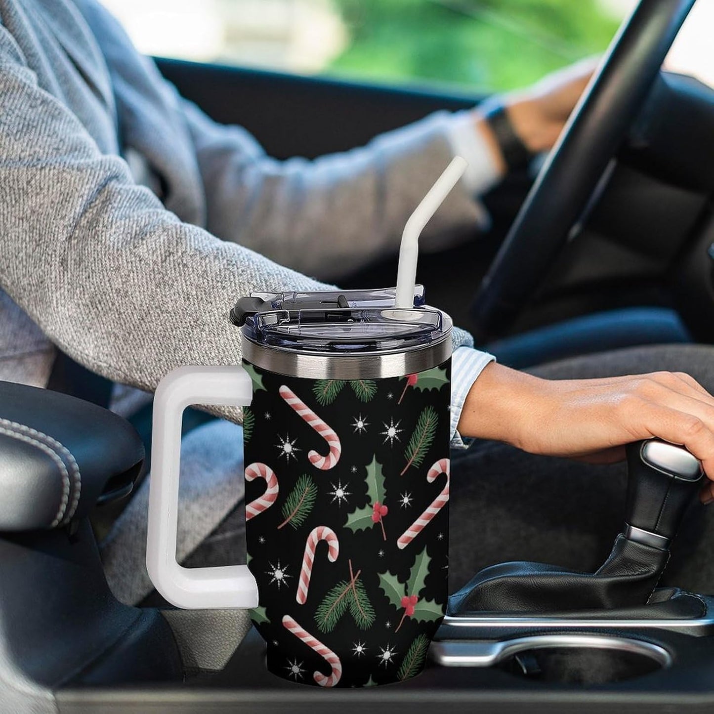 Leakproof Car Cup Vacuum Sealed With Lid For Office Crystal Clear Blue Water Ripple Print Drinkware Light Rose Red-style-5 - Colors G