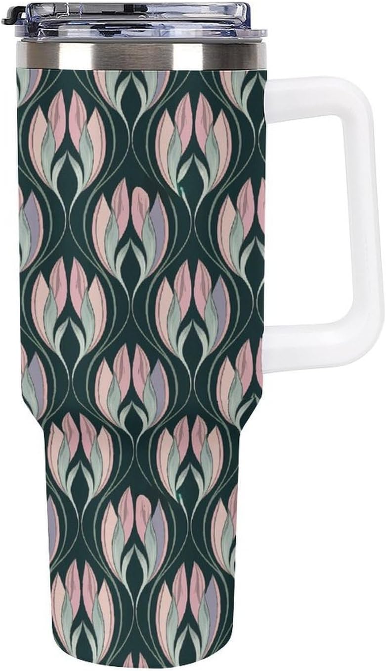 Leakproof Car Cup Vacuum Sealed With Lid For Office Crystal Clear Blue Water Ripple Print Drinkware Light Rose Red-style-5 - Colors G