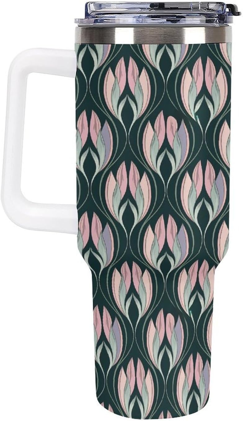 Leakproof Car Cup Vacuum Sealed With Lid For Office Crystal Clear Blue Water Ripple Print Drinkware Light Rose Red-style-5 - Colors G