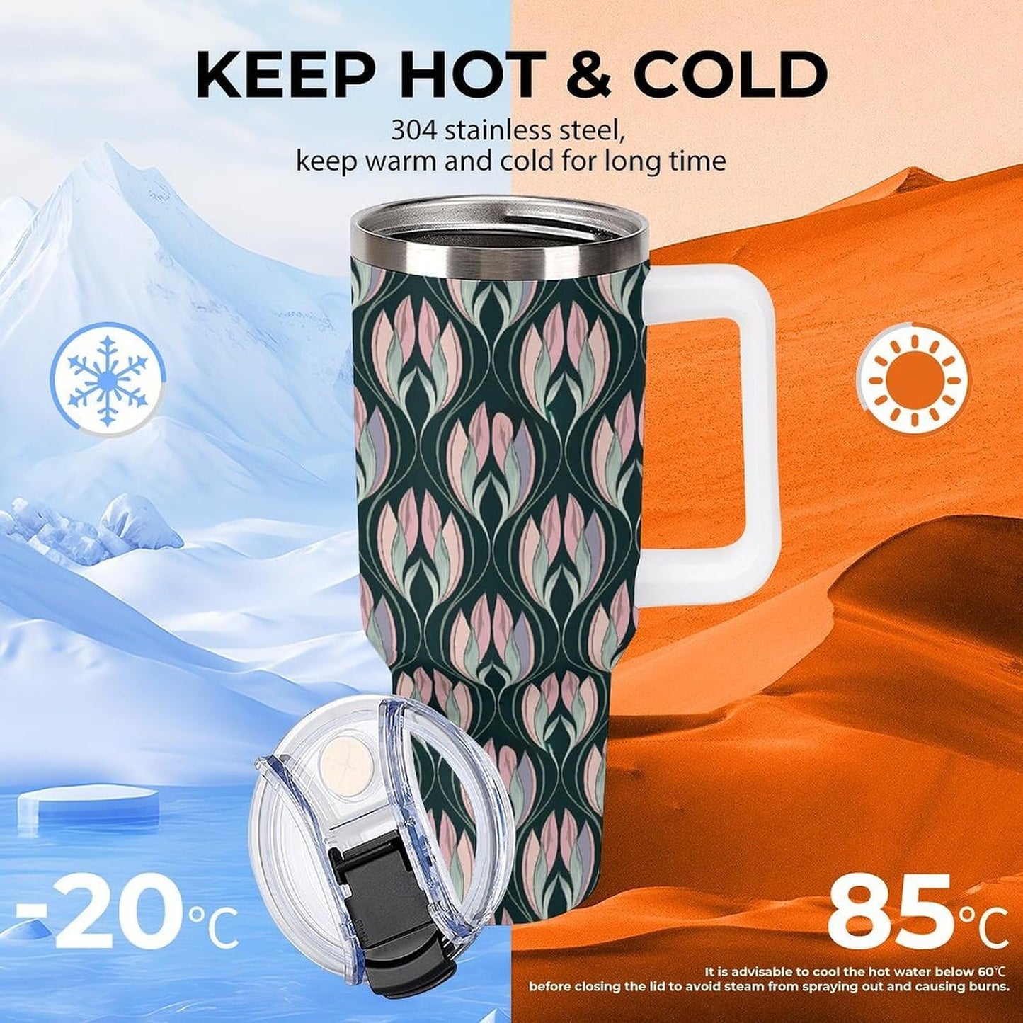 Leakproof Car Cup Vacuum Sealed With Lid For Office Crystal Clear Blue Water Ripple Print Drinkware Light Rose Red-style-5 - Colors G