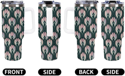 Leakproof Car Cup Vacuum Sealed With Lid For Office Crystal Clear Blue Water Ripple Print Drinkware Light Rose Red-style-5 - Colors G