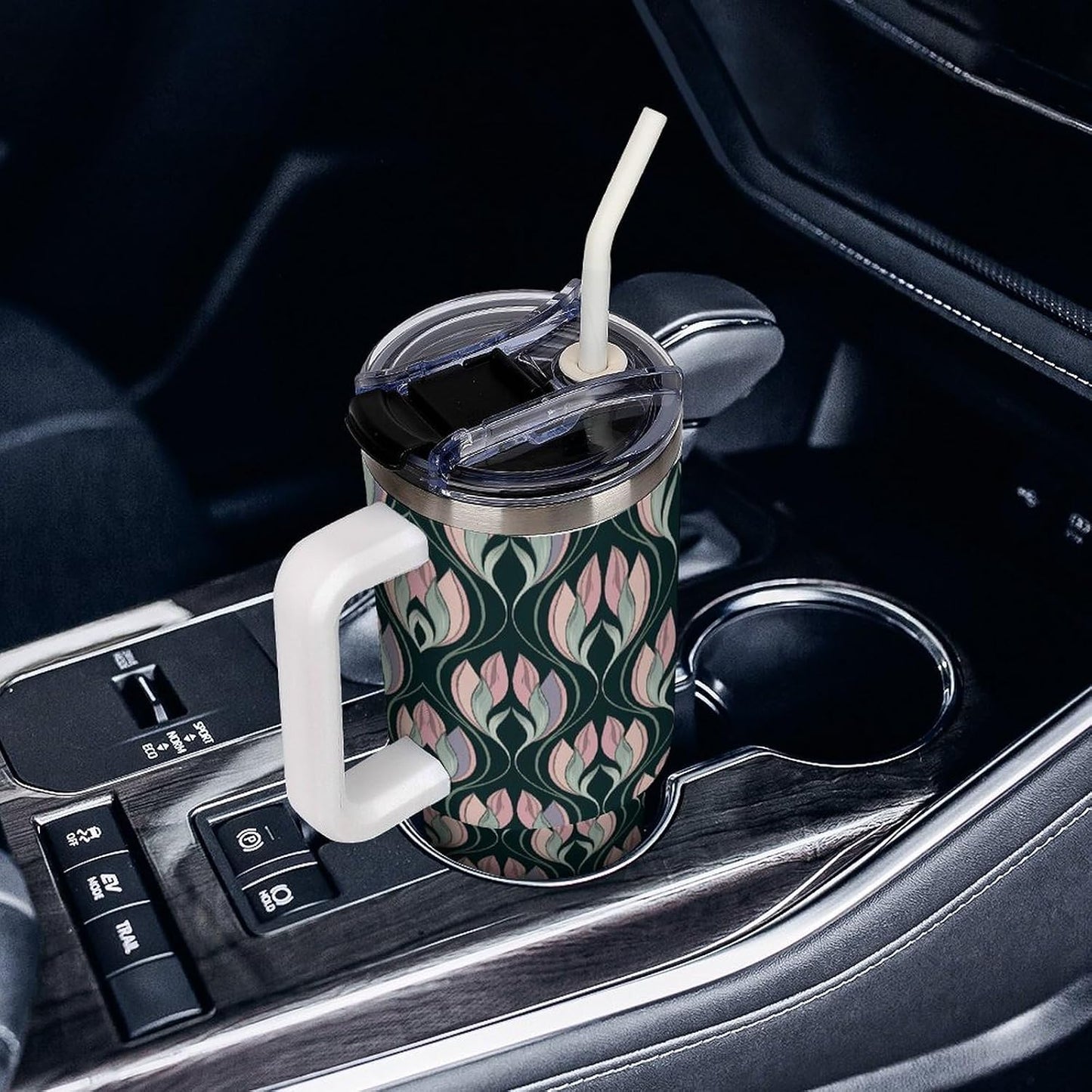 Leakproof Car Cup Vacuum Sealed With Lid For Office Crystal Clear Blue Water Ripple Print Drinkware Light Rose Red-style-5 - Colors G