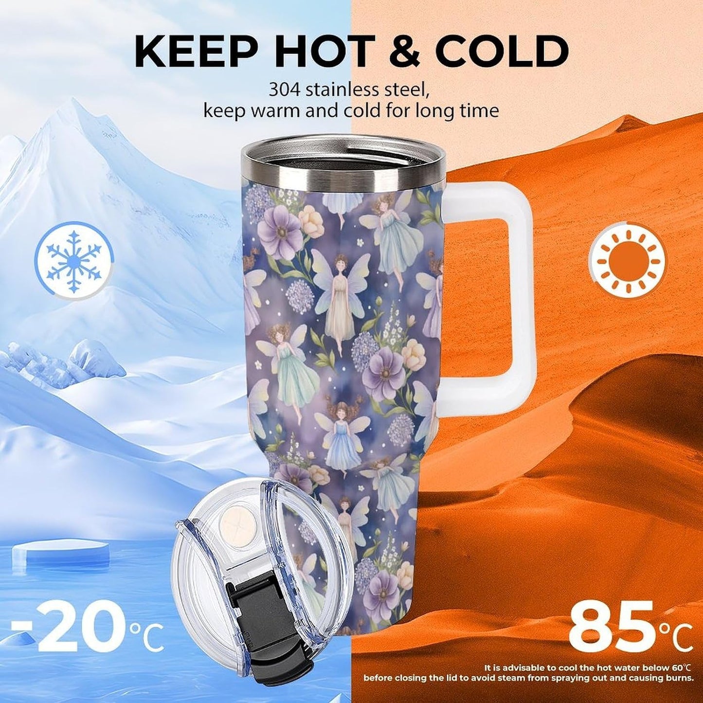 Leakproof Car Cup Vacuum Sealed With Lid For Office Crystal Clear Blue Water Ripple Print Drinkware Light Rose Red-style-5 - Colors G