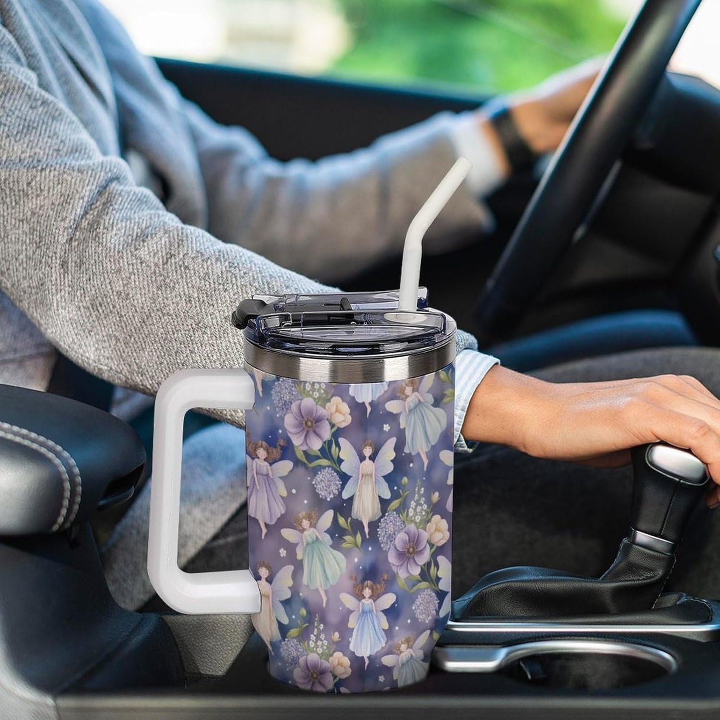 Leakproof Car Cup Vacuum Sealed With Lid For Office Crystal Clear Blue Water Ripple Print Drinkware Light Rose Red-style-5 - Colors G