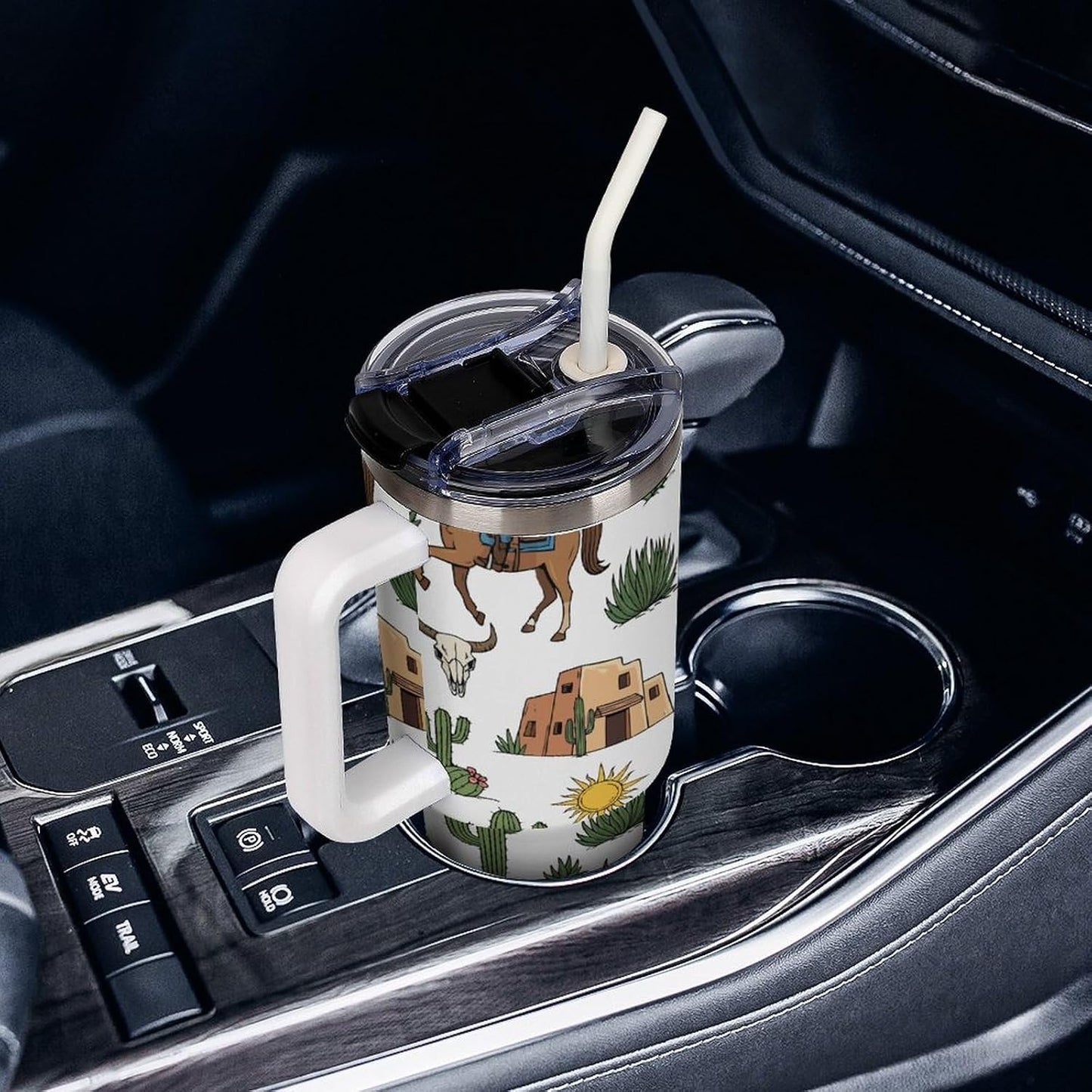 Leakproof Car Cup Vacuum Sealed With Lid For Office Crystal Clear Blue Water Ripple Print Drinkware Light Rose Red-style-5 - Colors G