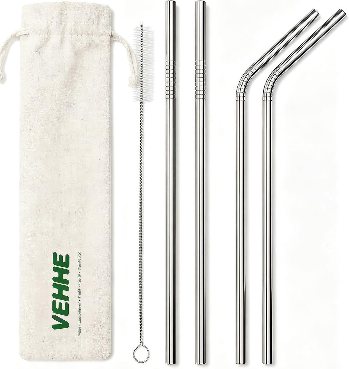 Metal Straws, Stainless Steel Reusable Straws Set (2 Straight|2 Bent)
