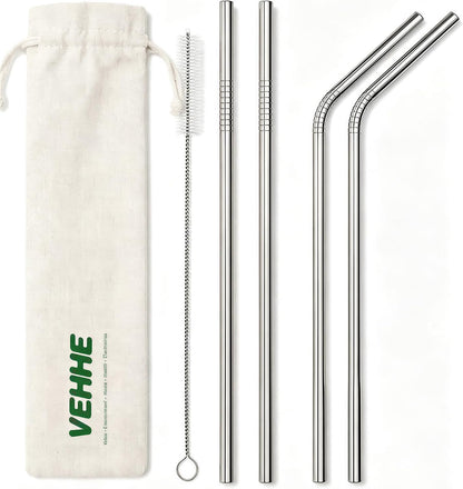 Metal Straws, Stainless Steel Reusable Straws Set (2 Straight|2 Bent)