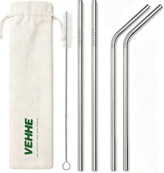 Metal Straws, Stainless Steel Reusable Straws Set (2 Straight|2 Bent)