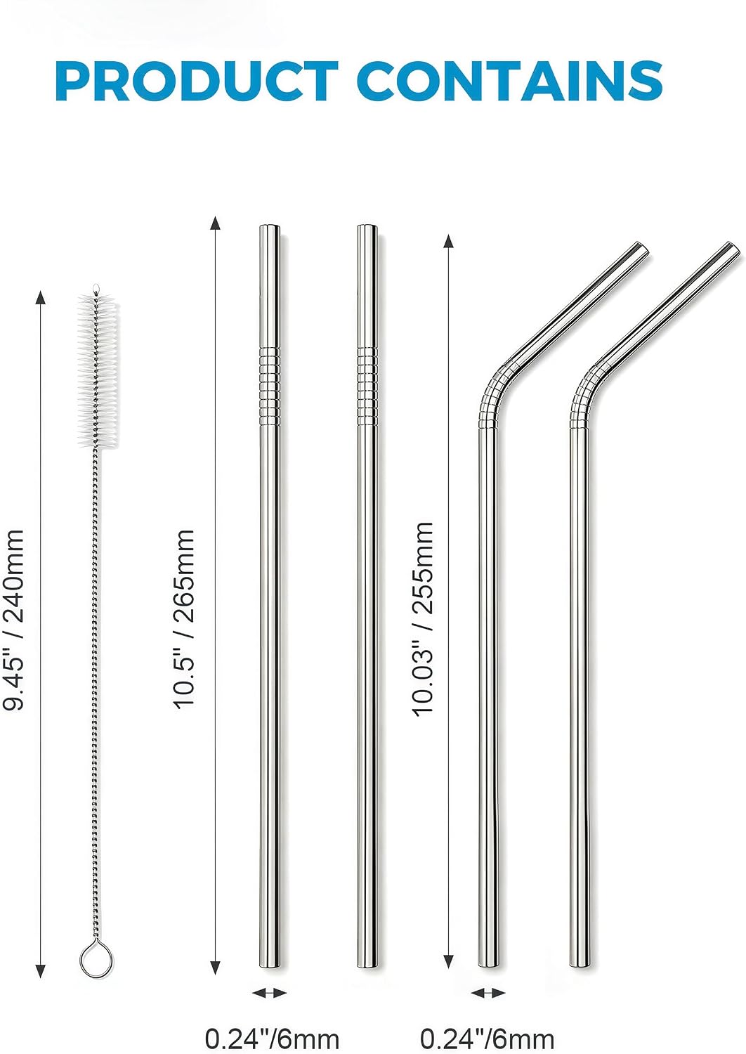 Metal Straws, Stainless Steel Reusable Straws Set (2 Straight|2 Bent)