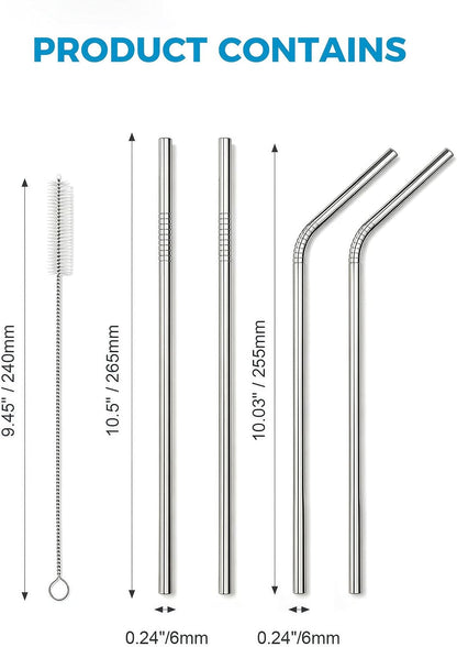 Metal Straws, Stainless Steel Reusable Straws Set (2 Straight|2 Bent)