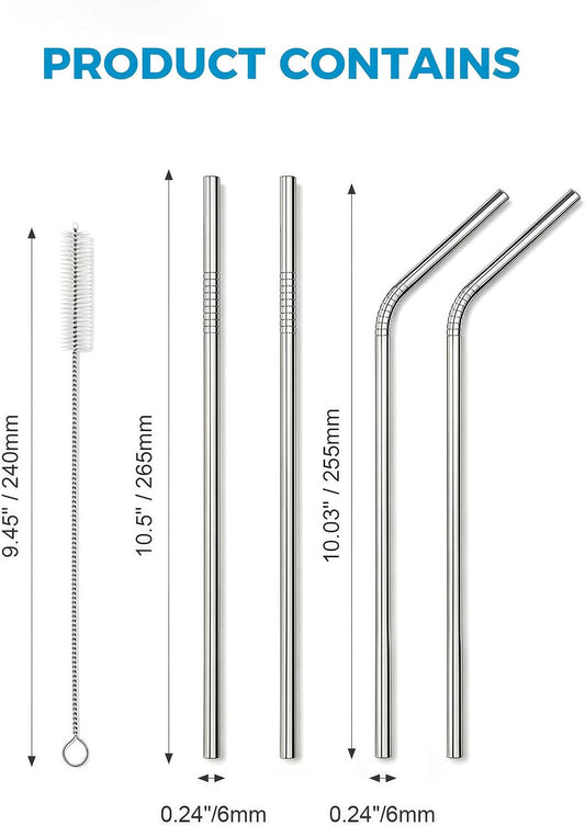 Metal Straws, Stainless Steel Reusable Straws Set (2 Straight|2 Bent)