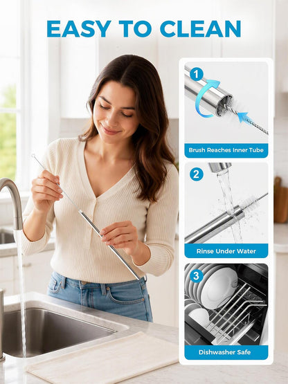Metal Straws, Stainless Steel Reusable Straws Set (2 Straight|2 Bent)