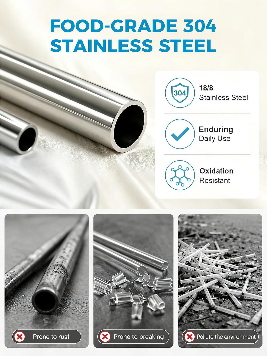 Metal Straws, Stainless Steel Reusable Straws Set (2 Straight|2 Bent)