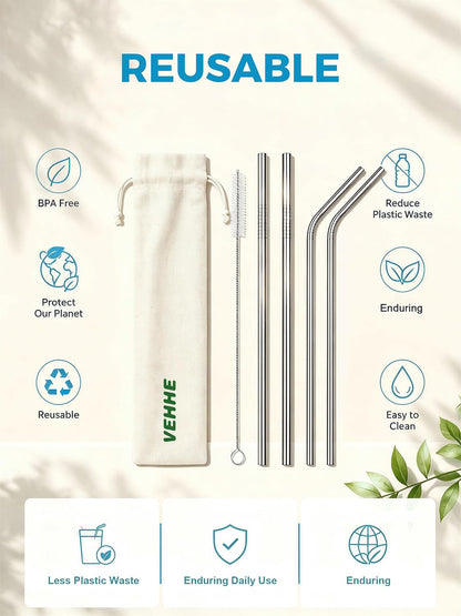 Metal Straws, Stainless Steel Reusable Straws Set (2 Straight|2 Bent)