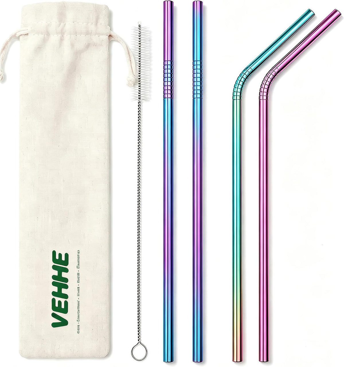 Metal Straws, Stainless Steel Reusable Straws Set (2 Straight|2 Bent)