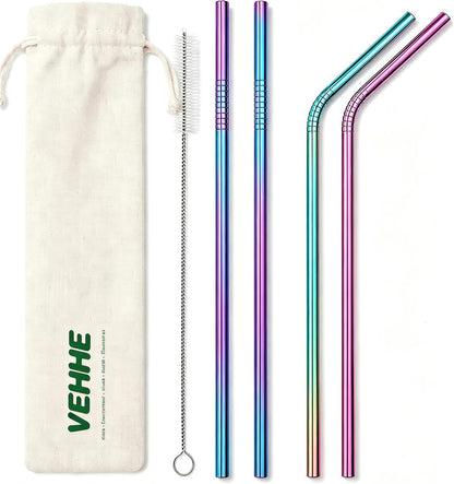 Metal Straws, Stainless Steel Reusable Straws Set (2 Straight|2 Bent)