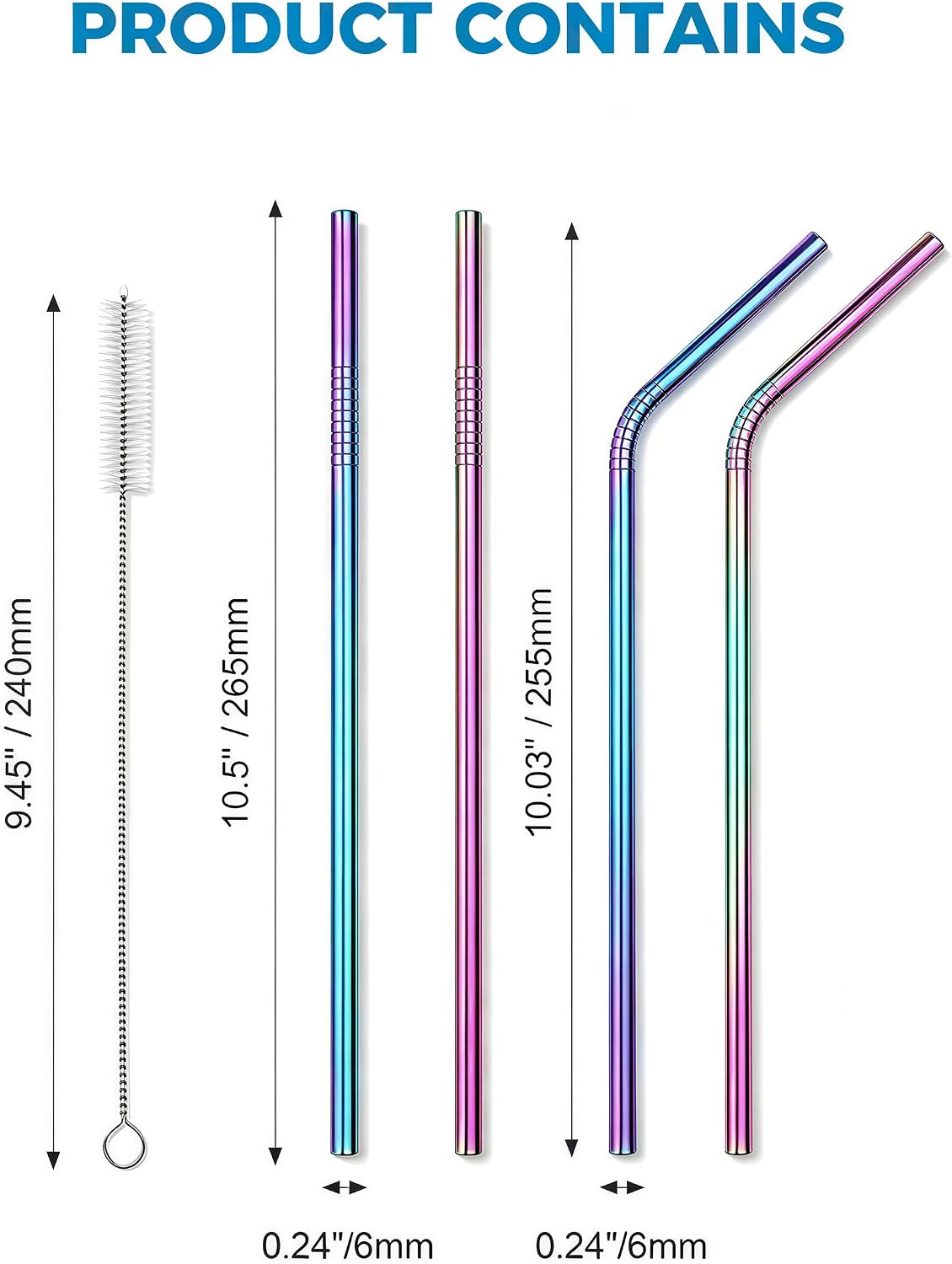 Metal Straws, Stainless Steel Reusable Straws Set (2 Straight|2 Bent)