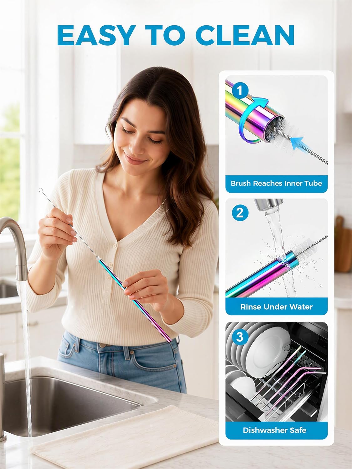 Metal Straws, Stainless Steel Reusable Straws Set (2 Straight|2 Bent)