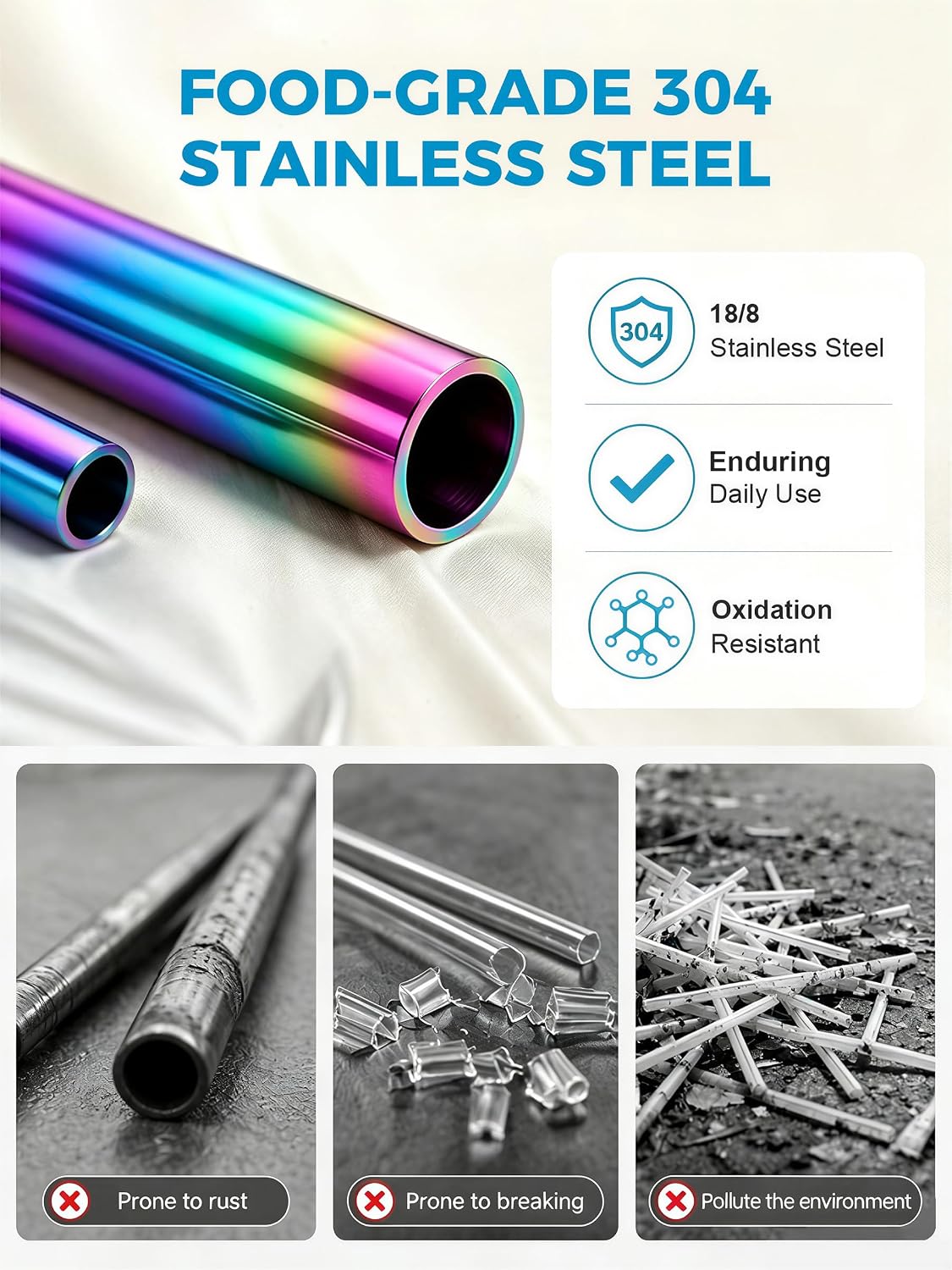 Metal Straws, Stainless Steel Reusable Straws Set (2 Straight|2 Bent)