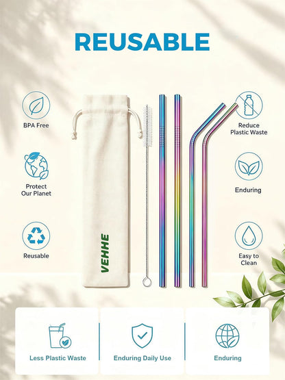 Metal Straws, Stainless Steel Reusable Straws Set (2 Straight|2 Bent)