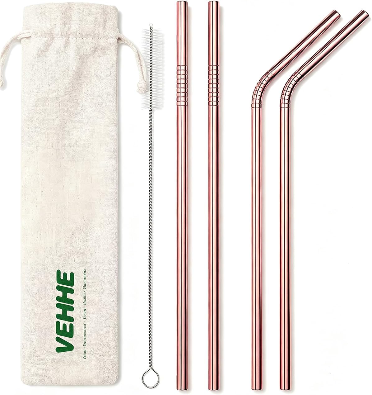 Metal Straws, Stainless Steel Reusable Straws Set (2 Straight|2 Bent)