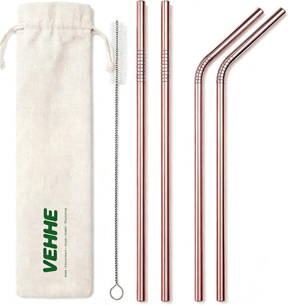 Metal Straws, Stainless Steel Reusable Straws Set (2 Straight|2 Bent)