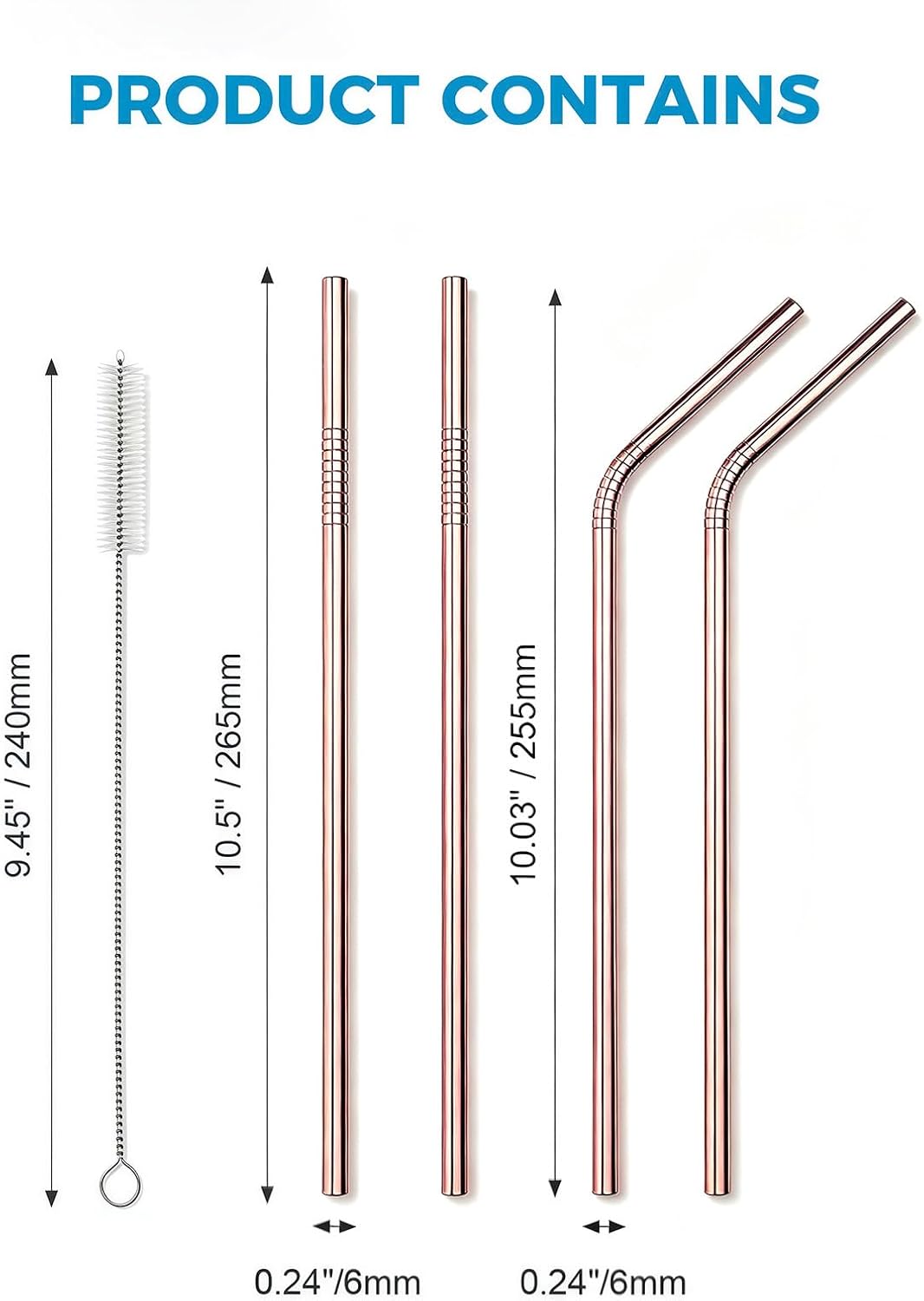 Metal Straws, Stainless Steel Reusable Straws Set (2 Straight|2 Bent)