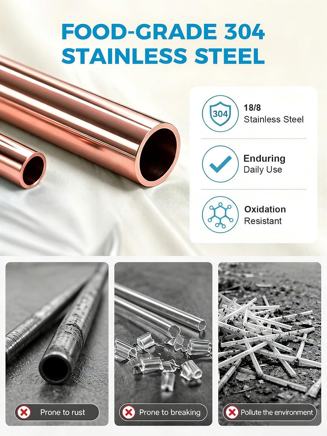 Metal Straws, Stainless Steel Reusable Straws Set (2 Straight|2 Bent)