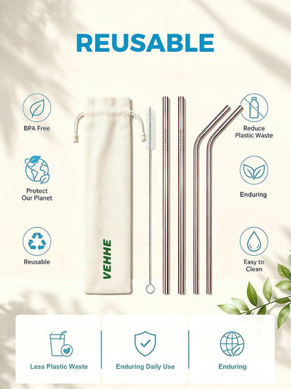Metal Straws, Stainless Steel Reusable Straws Set (2 Straight|2 Bent)