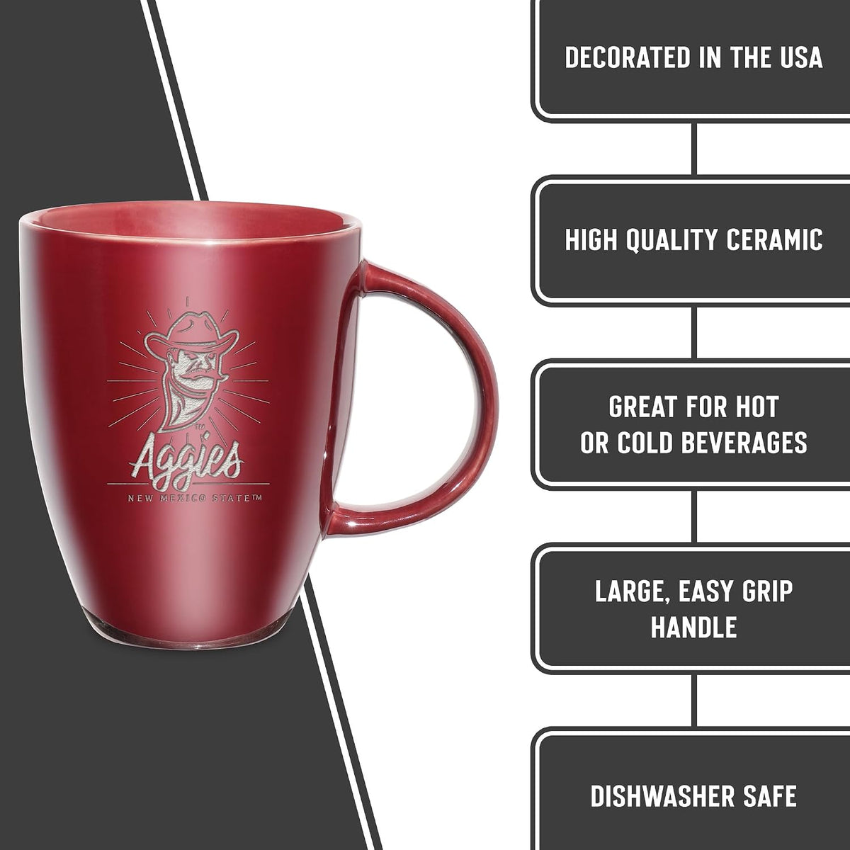 NCAA 18oz Laser Engraved Ceramic Lustre Mug - Coffee-Tea - Colors A