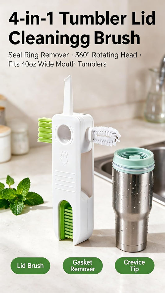 4‑in‑1 Cup Lid Cleaning Brush, Gap & Seal Ring Scrubber.