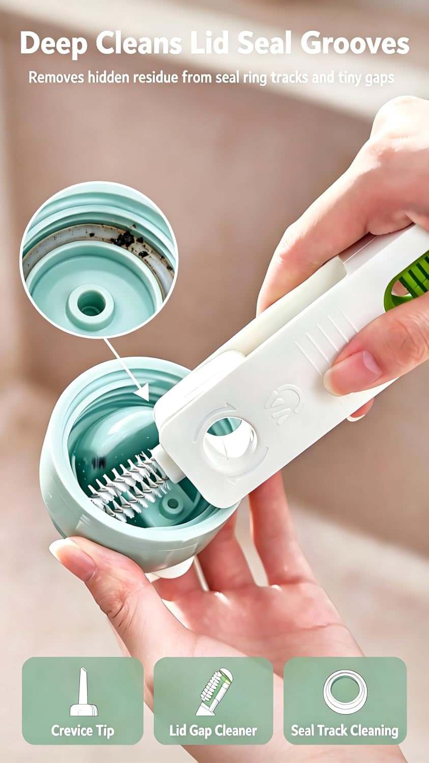 4‑in‑1 Cup Lid Cleaning Brush, Gap & Seal Ring Scrubber.