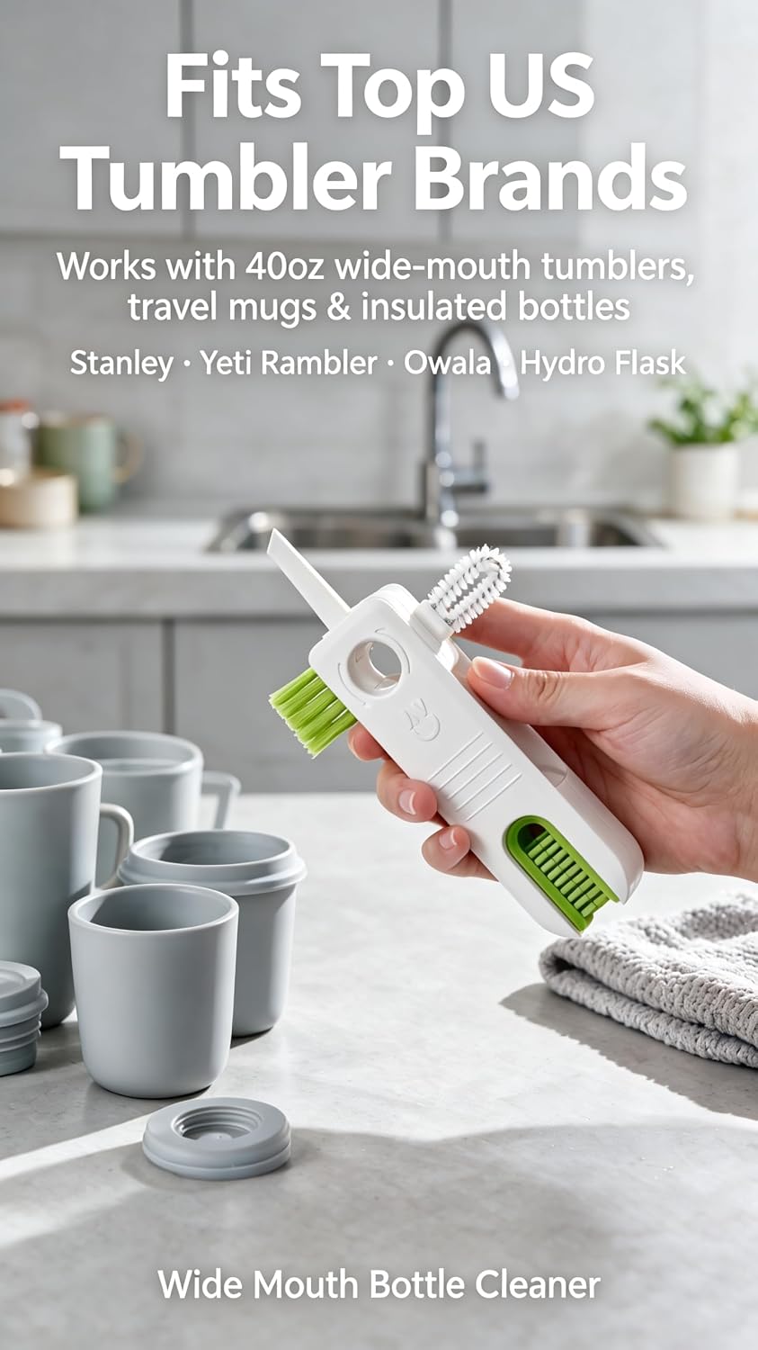 4‑in‑1 Cup Lid Cleaning Brush, Gap & Seal Ring Scrubber.