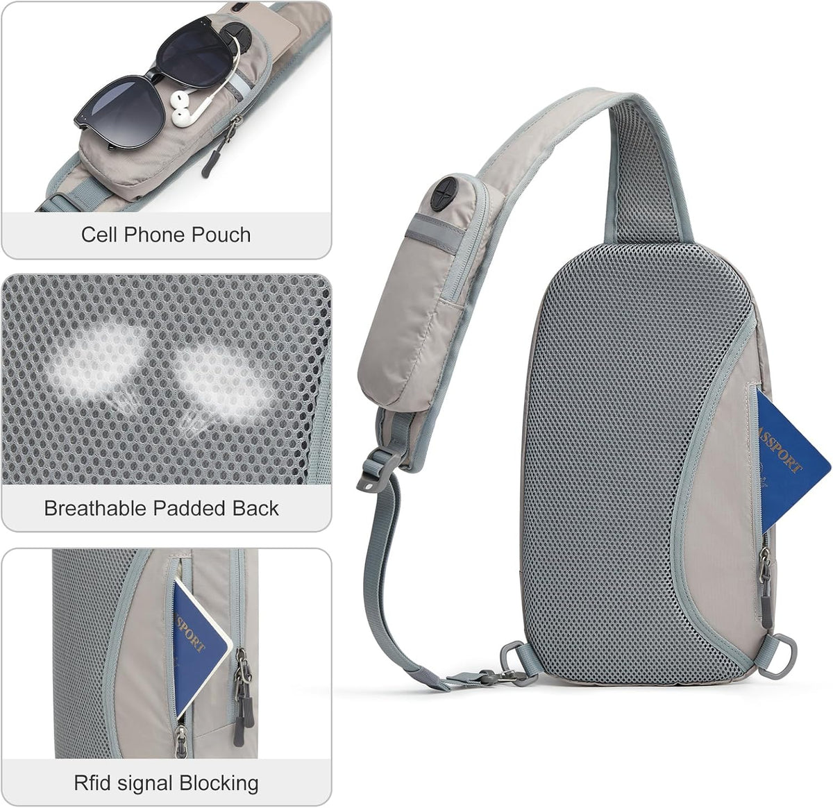 Sling Bag RFID Blocking Lightweight Crossbody Backpack Chest Shoulder Bag for Travel Sports Running