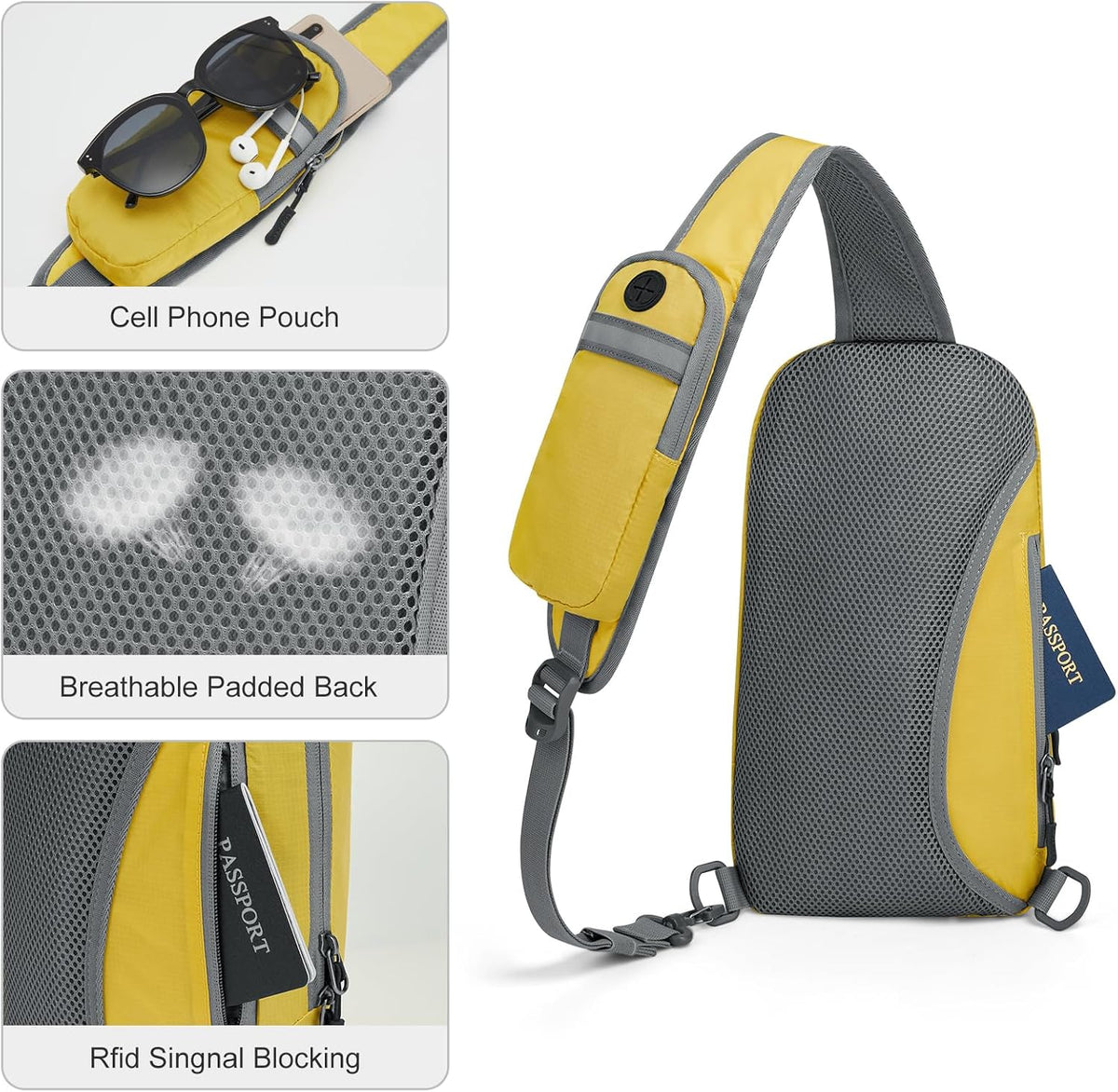 Sling Bag RFID Blocking Lightweight Crossbody Backpack Chest Shoulder Bag for Travel Sports Running